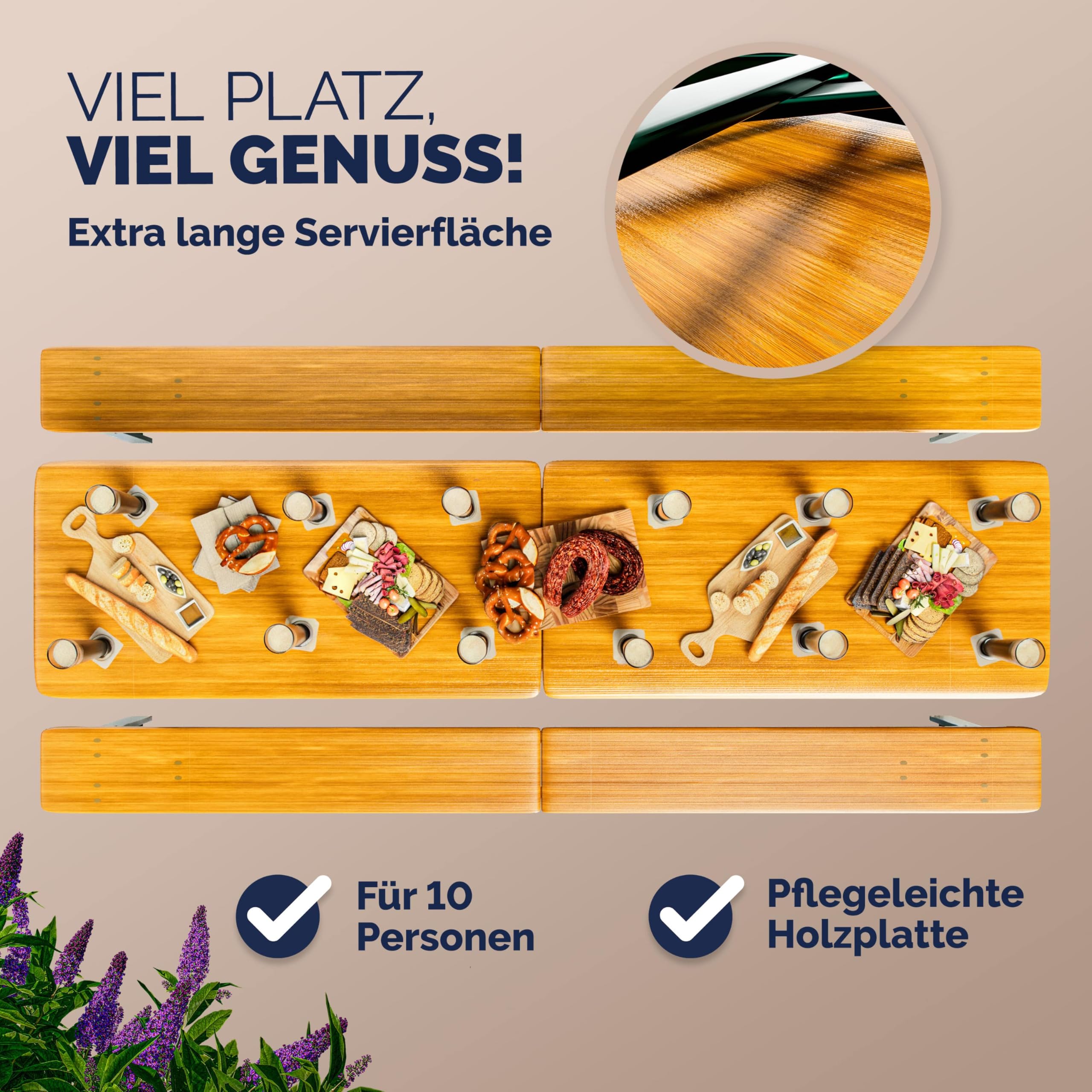 CASARIA 2er Set Bierzeltgarnitur 220cm 10 Personen hohe Belastbarkeit Massiv Holz klappbar Festzeltgarnitur 2 Bierbänke Biertisch Partytisch Garten