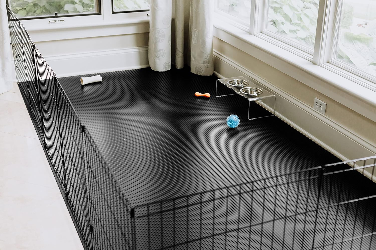 G-Floor for Pets Ribbed Channel Protective Vinyl Floor Covering for Hardwood, Concrete, and Low-Pile Carpet - 5ft x 10ft Midnight Black