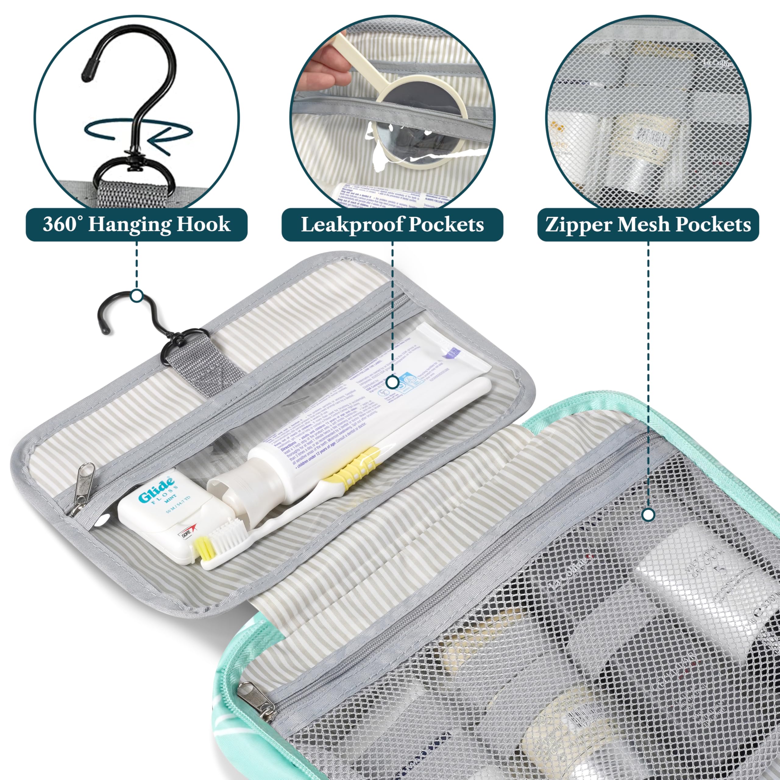 PAVILIA Borsa da toilette da appendere borsa da viaggio donna e uomo, organizer pieghevole per cosmetici, borsa per il trucco resistente all'acqua, accessori da toeletta, grande kit essenziale da