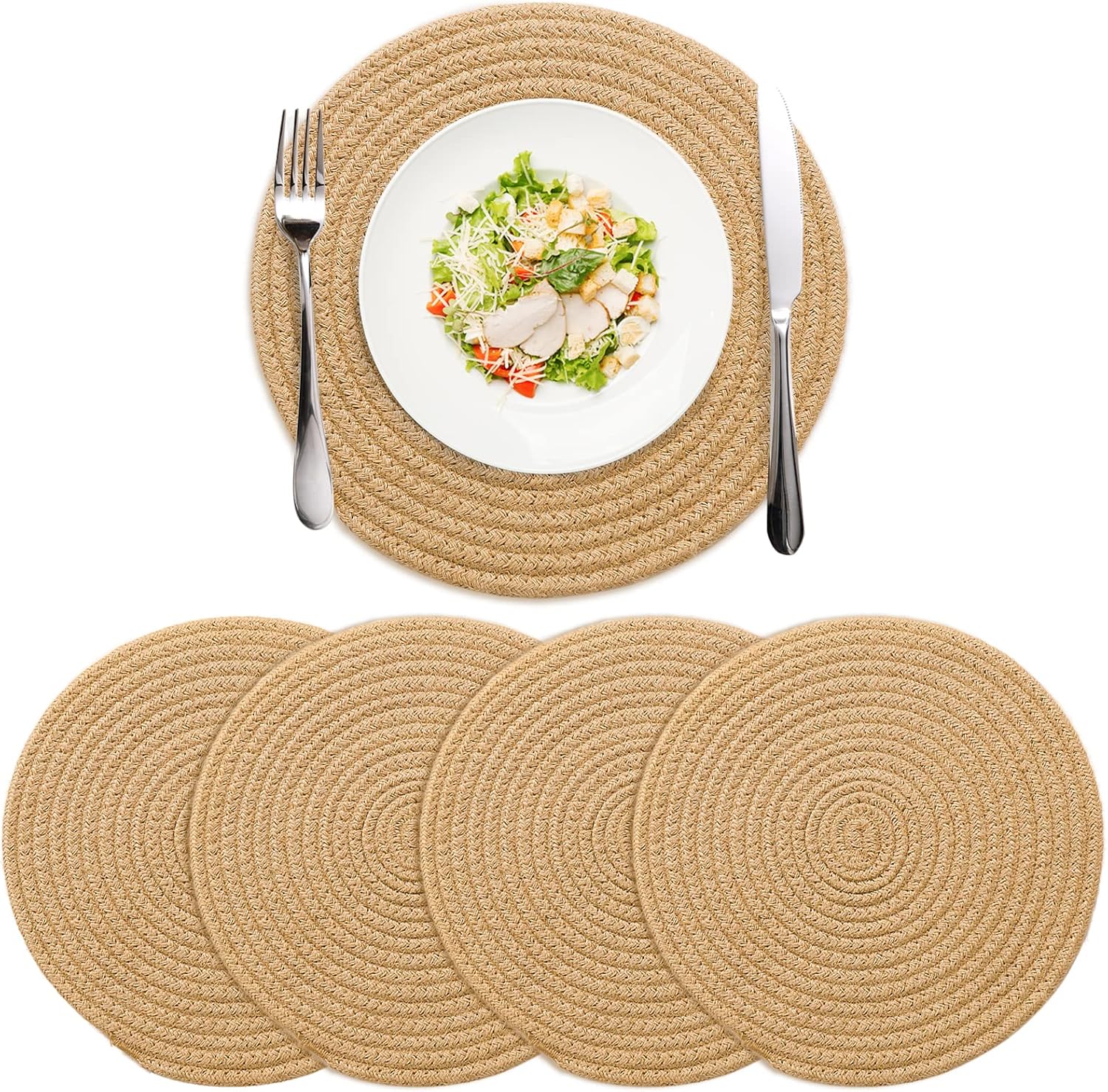 Amidaky Round Cotton Placemats Set of 4 Woven Place Mats 12