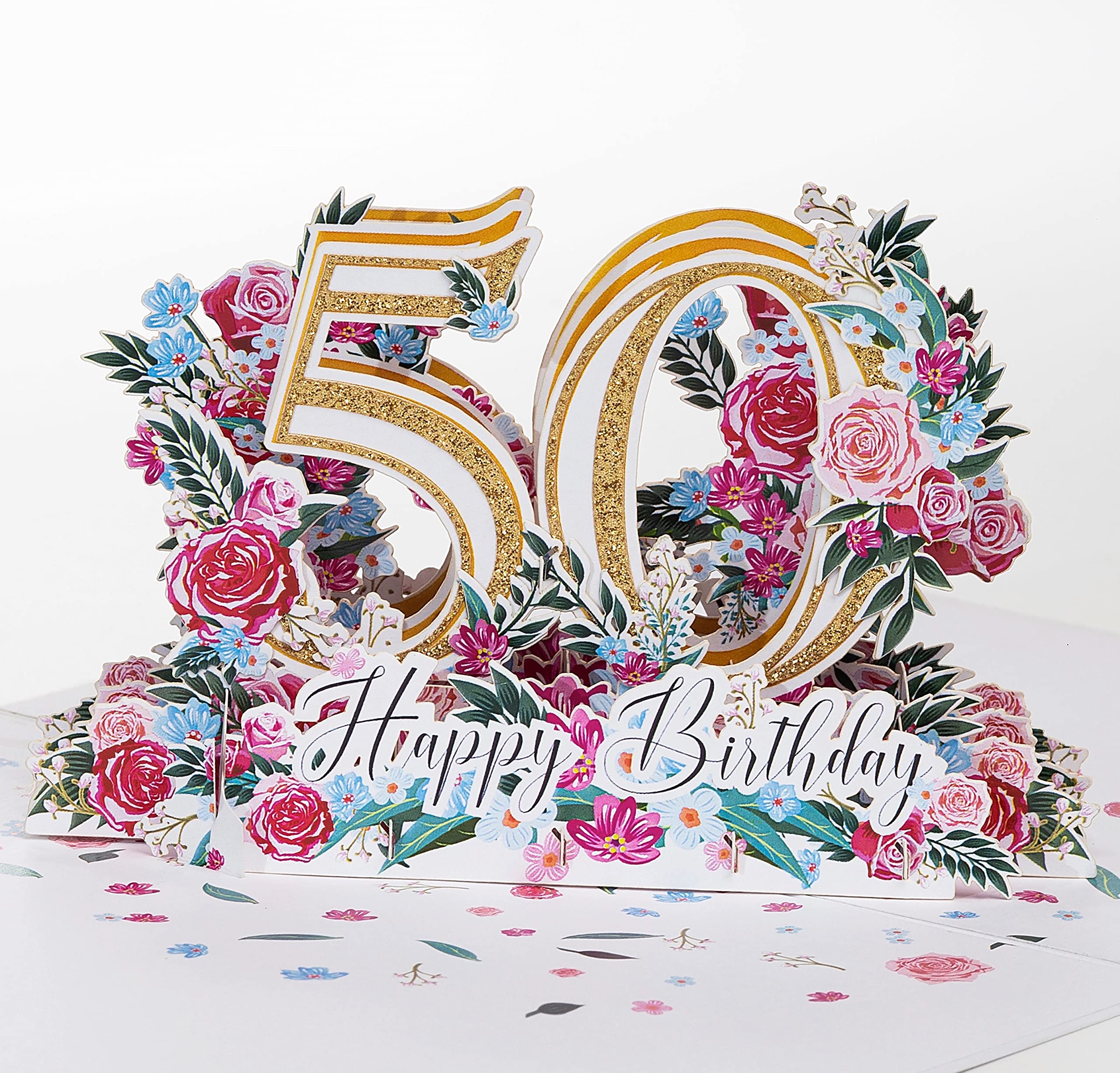 DKT Handmade Happy Birthday Pop Up Card - Pop Up Happy Birthday Card, Happy Birthday Number Age (Number Age 50th - White)