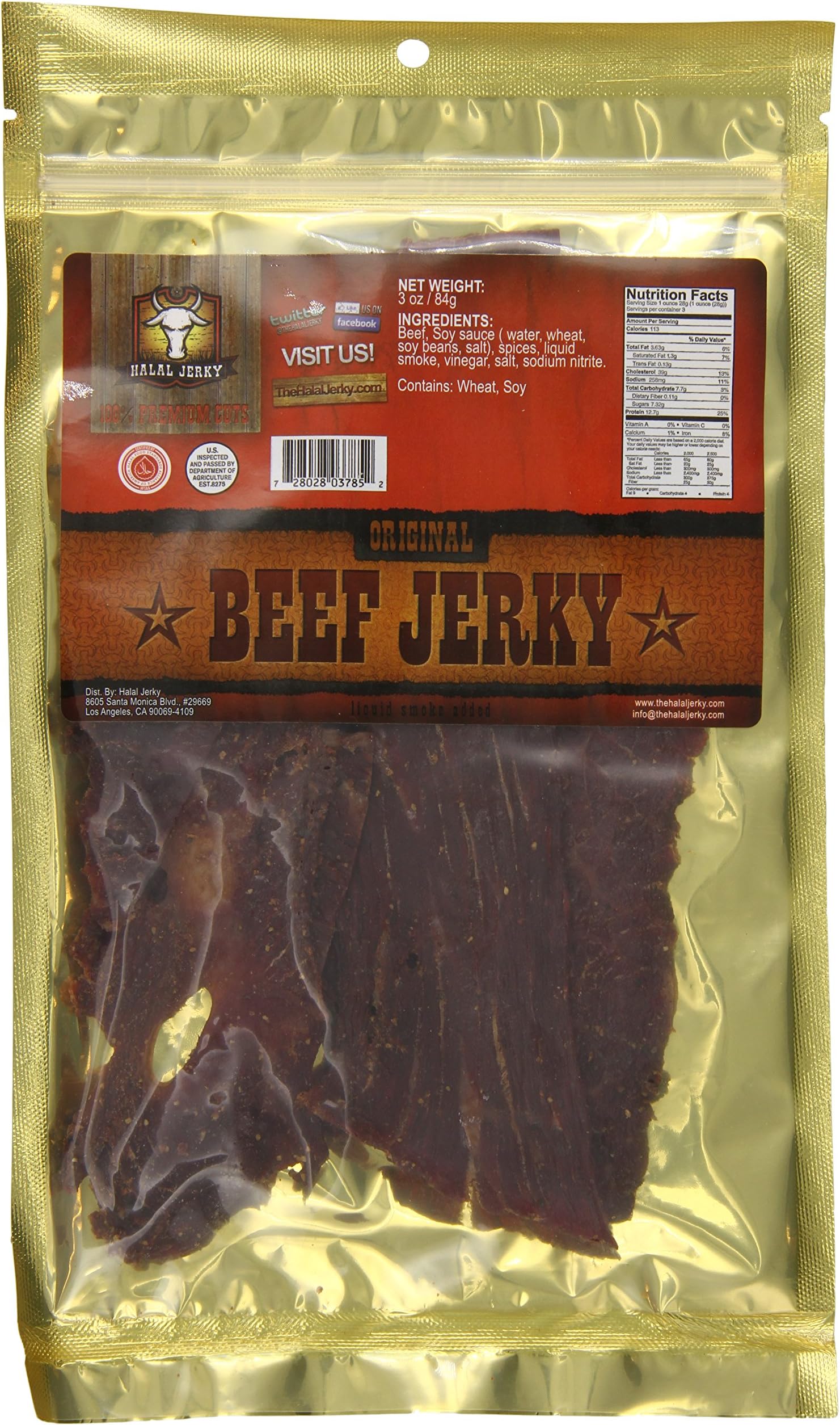 Halal Jerky Original Beef Jerky, 3 Ounce