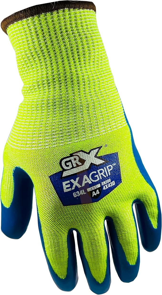 GRX Cut Series 634 Cut Resistant ExaGrip Coated Palm Work Gloves in