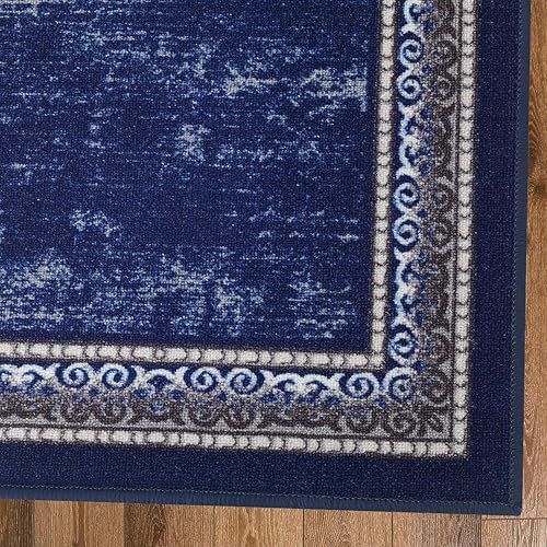 Miniatura 4 de Antep Rugs Alfombras Bordered Modern - Alfombra antideslizante de 2 x 10 pies (antideslizante) con parte trasera de goma para interiores (azul