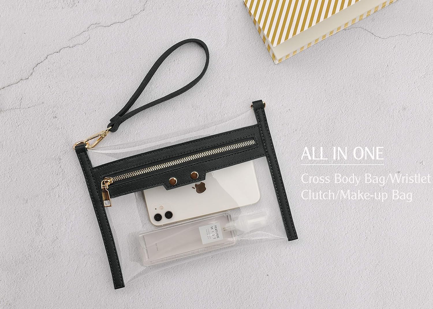 HOXIS Clear Zipper Purse Stadium Approved Women Chain Crossbody Bag Convertible Wristlet Clutch - Image 3