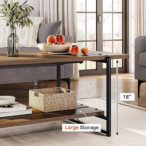 Miniatura 9 de Mesa auxiliar grande de madera gris de 41 pulgadas con estante de almacenamiento, moderna mesa rectangular de metal rústico para sala de estar, mesa