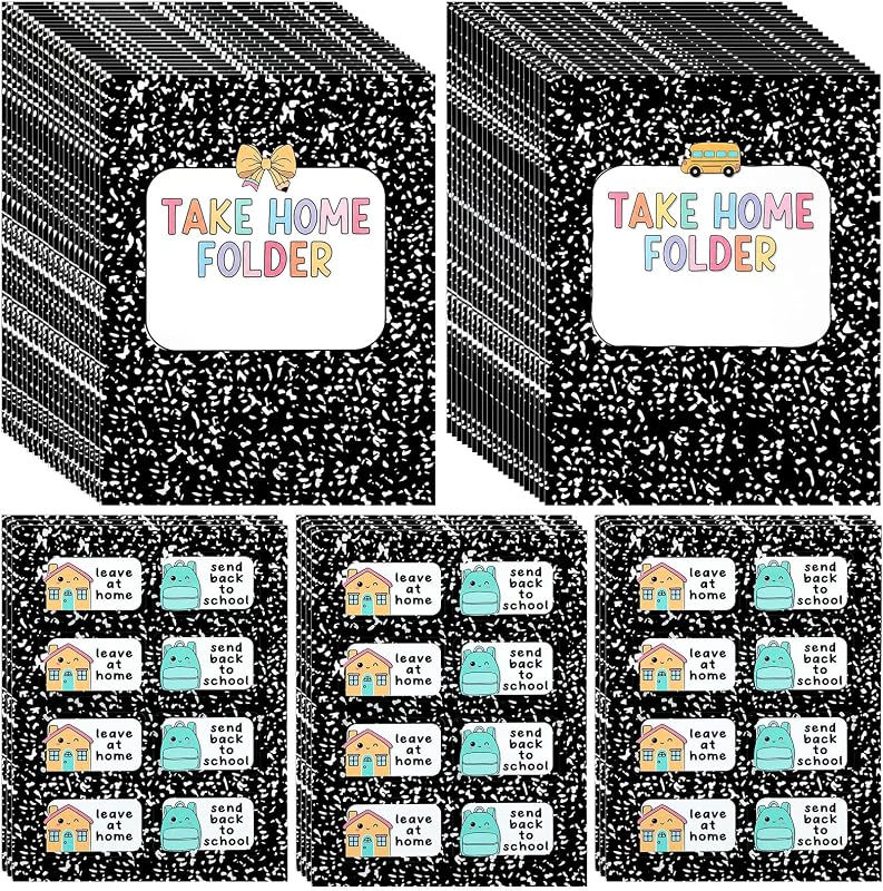 Gueevin 40 Set Student Homework Folder Labels for Composition Notebook Homework Take Home Folder Covers Label with Leave at Home, Send Back to School Sticker Thermal Printed for Office Classroom