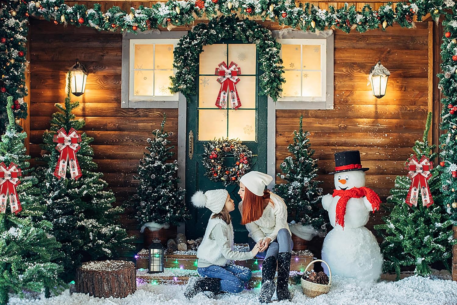 Large Christmas Bow for Wreath,Nutcracker Soldier Velvet Red Green Plaid Wreath Bow for Christmas Décor Winter Bow for Front Door Indoor Outdoor Wall Tree Topper Decoration Supplies Ornament - Image 5