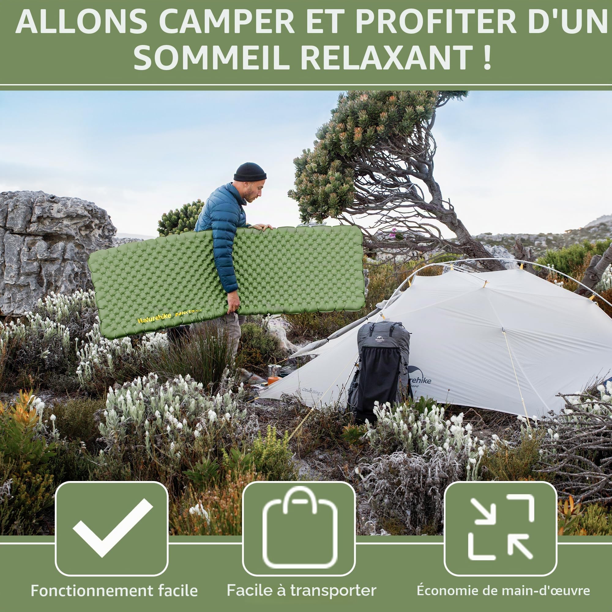 Naturehike Matelas Autogonflant 4.6R - Matelas de Camping Gonflable, Portable pour Trekking, Randonnée, Alpinisme et Backpacking