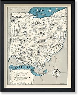 Poster Master Vintage Ohio Map Print - Retro State Map Art - Gift for Teacher, Student, Travel Lover - Wall Decoration for Classroom, Office, Dorm - 8x10 UNFRAMED