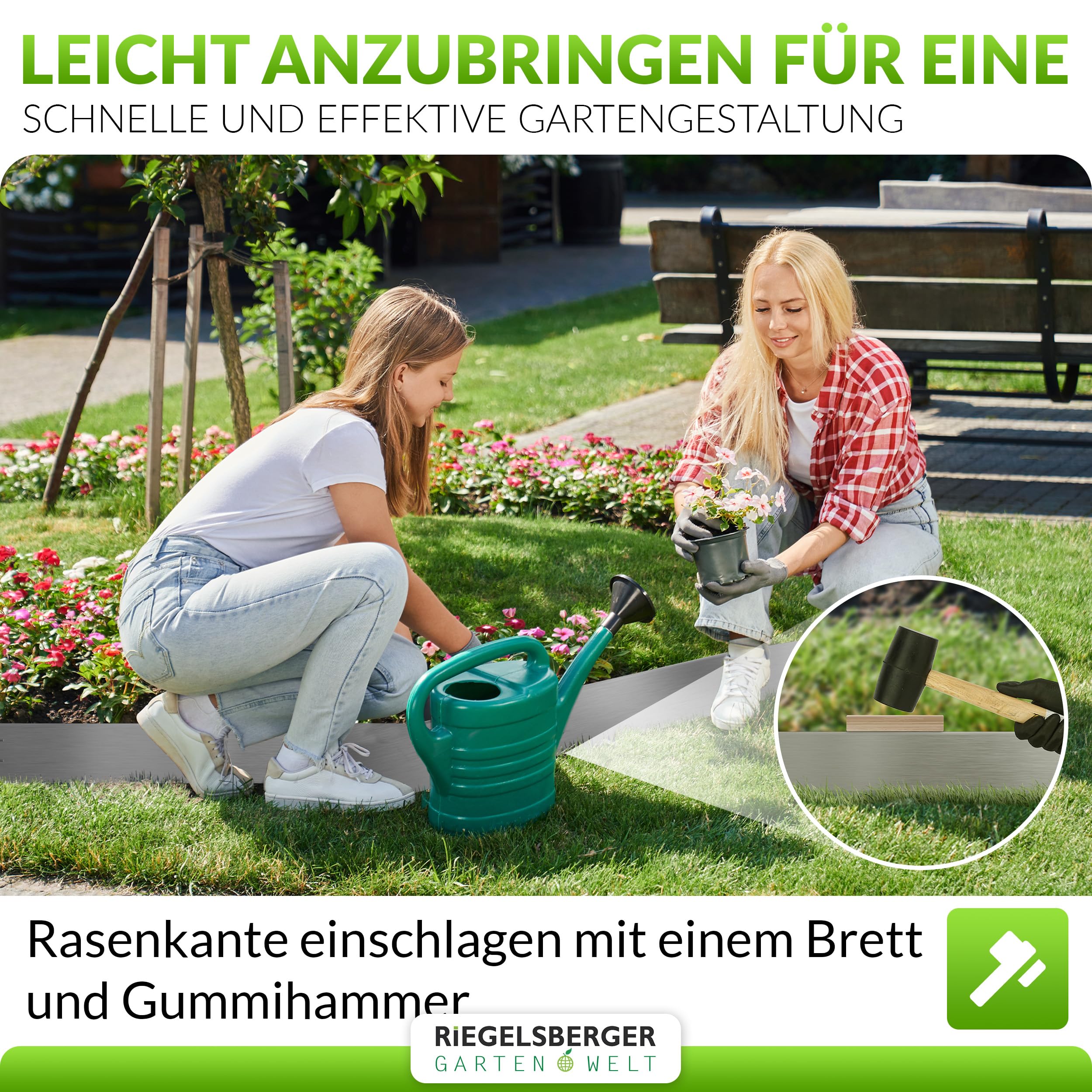 Gartenwelt Riegelsberger Rasenkante aus Metall Länge 20 m Höhe 18 cm Mähkante Beetumrandung Beeteinfassung Rasenbleche