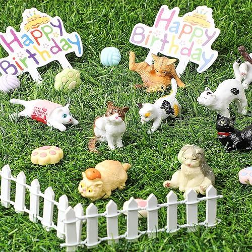 Miniatura 5 de 26 piezas de decoración de pastel de gato, lindas figuras de gato, feliz cumpleaños, decoración de pastel de pata de gato, decoración de fiesta de