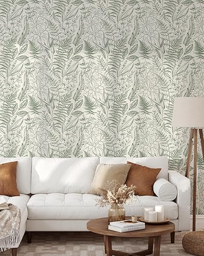 Miniatura 2 de Papel tapiz de hojas y hierbas, papel tapiz botánico autoadhesivo extraíble, papel tapiz floral para despegar y pegar (muestra de 12 pulgadas de