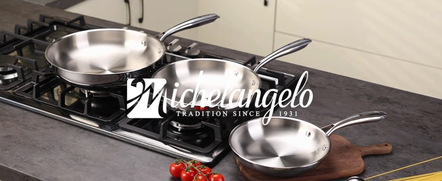 Amazon.com: MICHELANGELO 18/10 Stainless Steel Frying Pan Set, 8