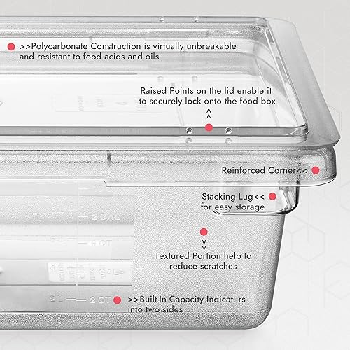 Miniatura 6 de CURTA Paquete de 4 cajas de almacenamiento de alimentos con tapa, 5 galones, 18 x 12 x 9 pulgadas, contenedor de policarbonato transparente de grado