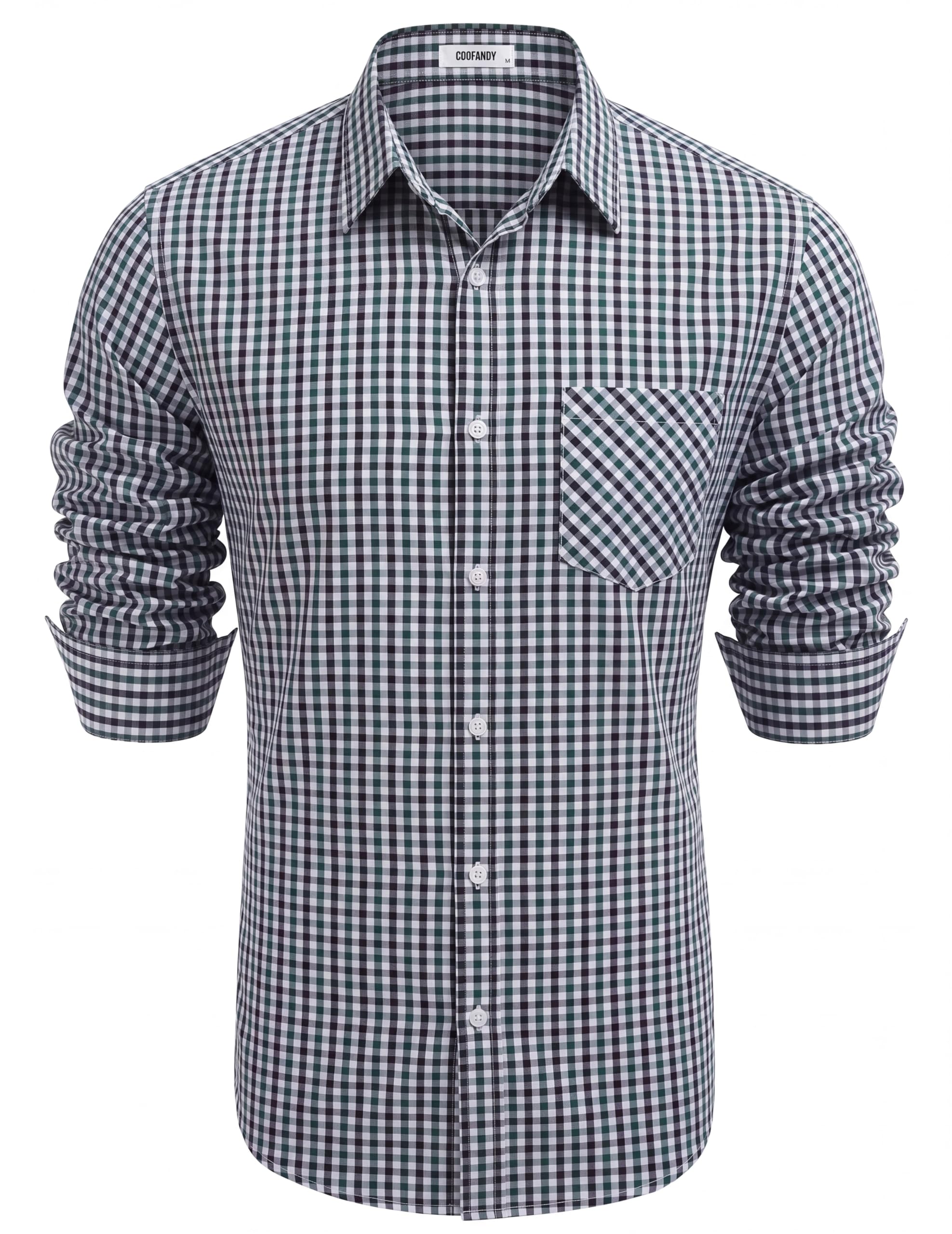 COOFANDY Trachtenhemd Herren Oktoberfest Hemd Slim Fit Karohemd | 100% Baumwolle, Dreifarbiges Karomuster, Langarm, Westernhemd, Freizeithemd