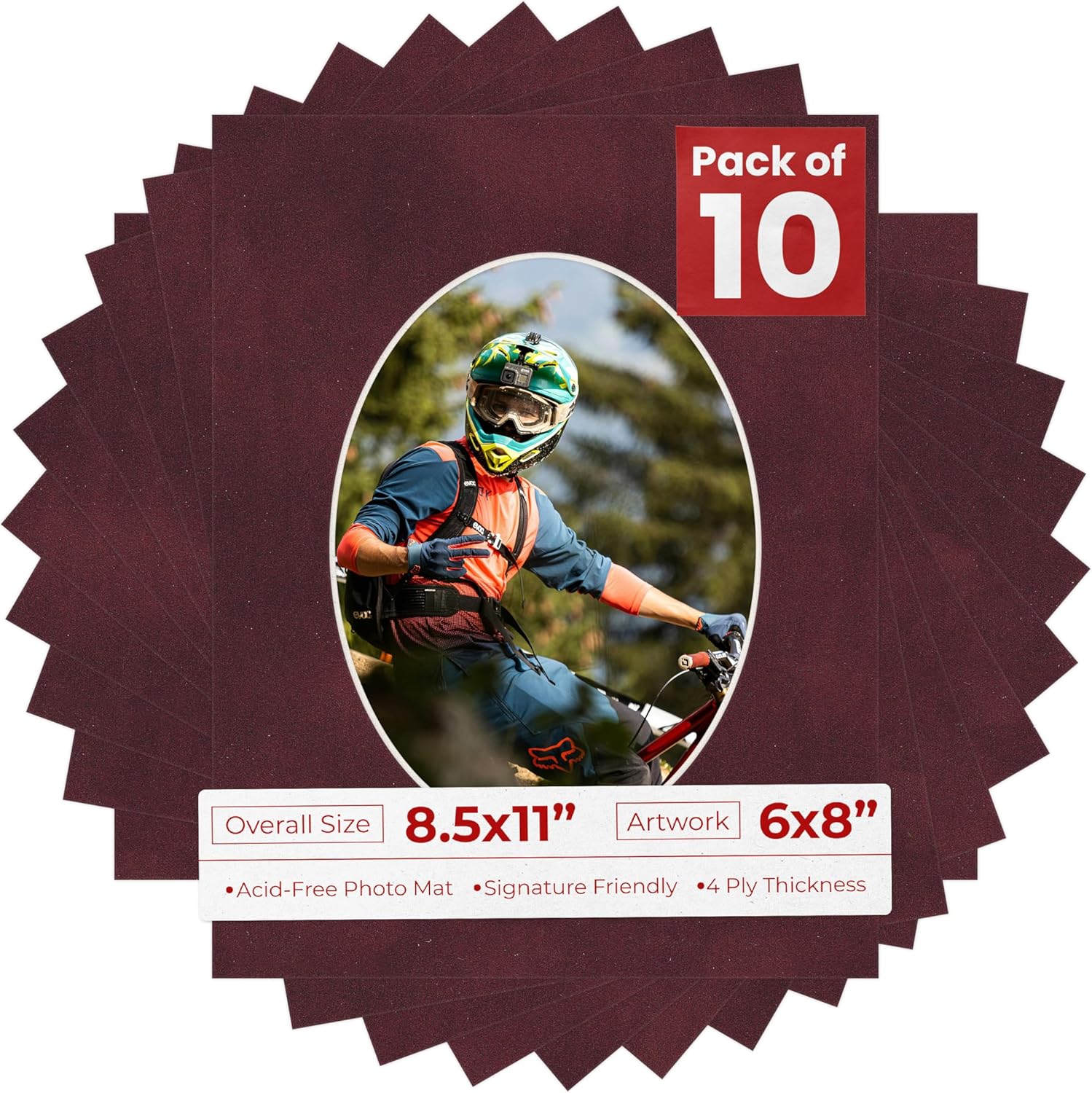 8.5x11 Mat Bevel Cut for 6x8 Photos - Precut White Linen Canvas Oval Shaped Photo Mat Board Opening - Acid Free Matte to Protect Your Pictures - Bevel Cut for Family Photos, Pack of 10 Matboards