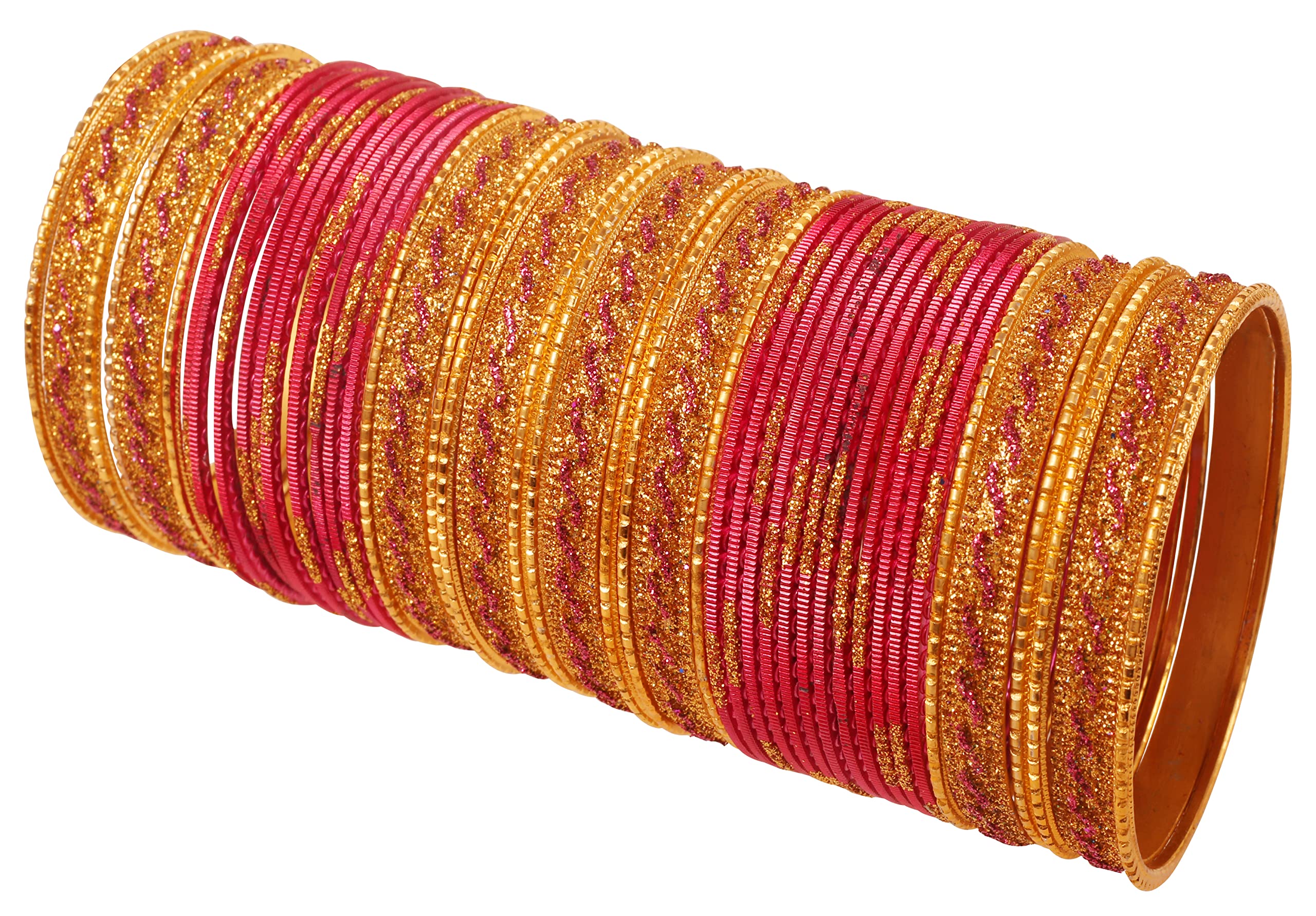 Touchstone Indian Bollywood Glamorous Moda Muñeca Realzador Brillante Brillos Dorados Texturizado Color Rosa Diseñador Joyas Pulseras Brazalete Chura. Juego De 48 En Tono Dorado Para Mujer