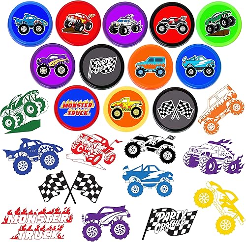 Miniatura 3 de Sellos de camión monstruo para niños, temática de camión monstruo, regalos de fiesta de cumpleaños, suministros de decoración, 12 sellos, regalos de