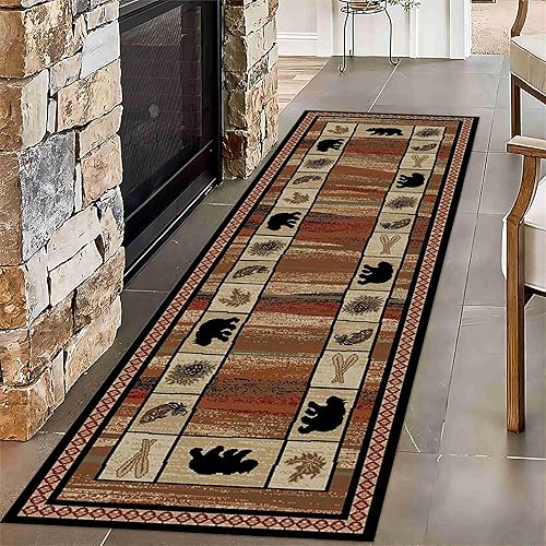 Miniatura 8 de Alfombra de pasillo larga rústica con alce y oso de campo, 2 x 6 pies, alfombra de pasillo nativa del suroeste de América para entrada, alfombras