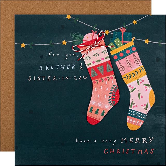 Hallmark Christmas Card for Brother and Sister In Law - Festive Stockings Design, 25558874, Multicoloured