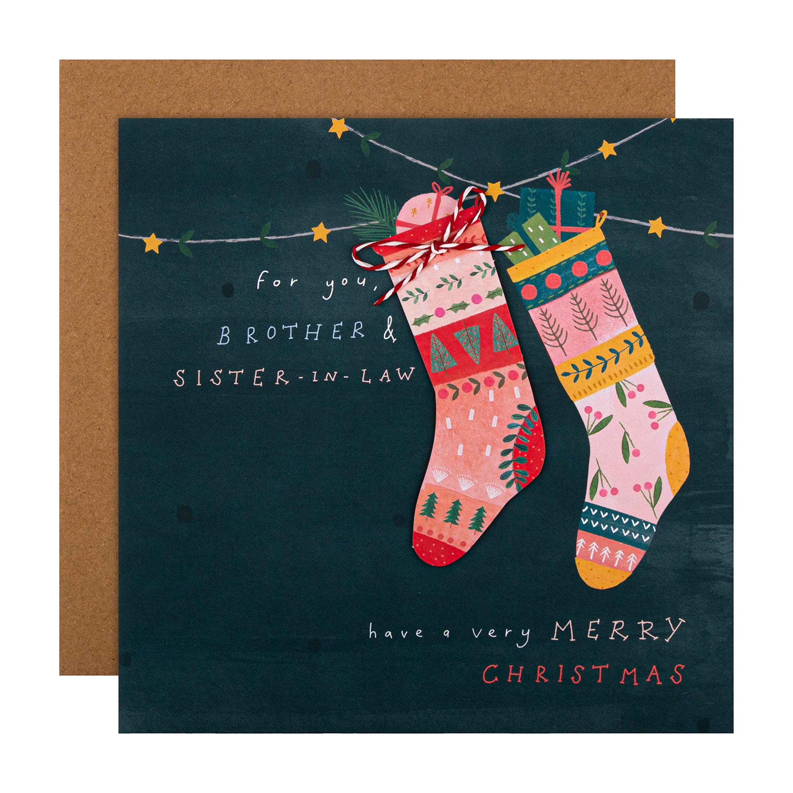 Hallmark Christmas Card for Brother and Sister In Law, Festive Stockings Design, Multicoloured, 25558874