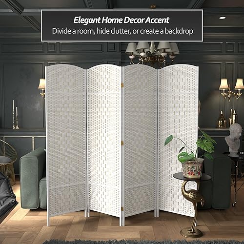 Miniatura 51 de Divisor de ambiente resistente de 6 pies, pantalla de privacidad plegable de fibra de ratán con patrón de diamante, Madera, Natural Natural,Mocha