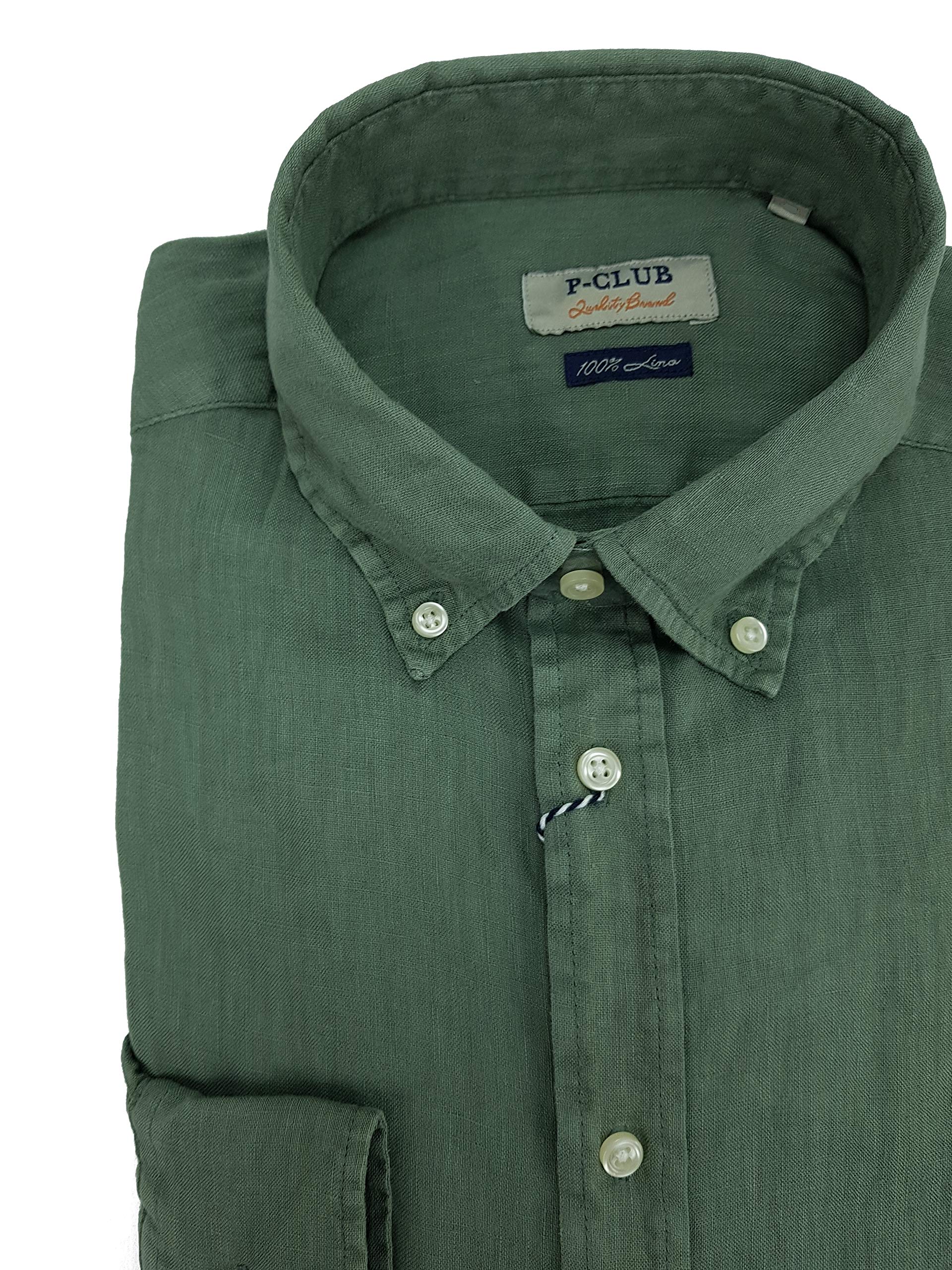 Camisa de hombre de manga larga, 100% puro lino, tallas fuertes, botón Down, color liso, 4XL, 5XL, 6XL Verde 5X-Large