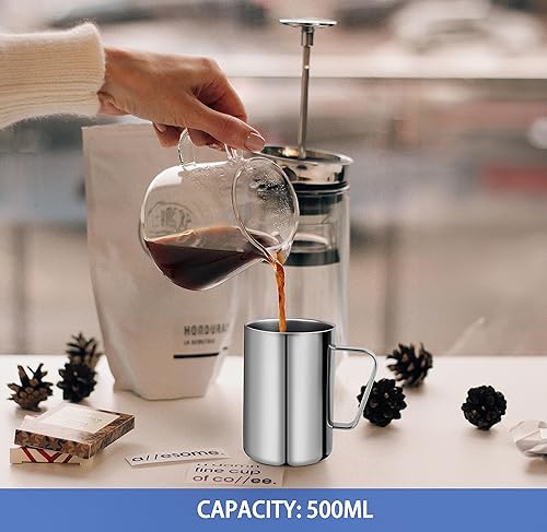 Miniatura 2 de DASHTHER Tazas irrompibles de doble pared de acero inoxidable de 16.9 onzas con asas para camping, café y café de metal (1 unidad)