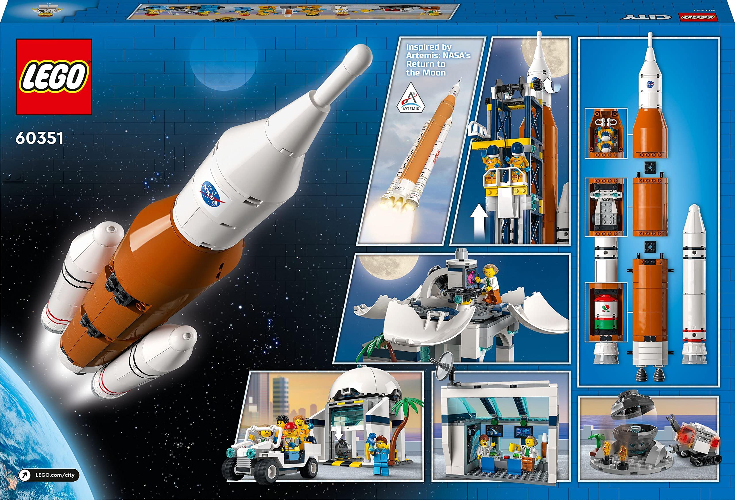 LEGO 60351 Start Rakiety z Kosmodromu, Kosmiczna Zabawka dla Dzieci, Zestaw Inspirowany NASA z Łazikiem, Obserwatorium i 7 Minifigurkami Astronautów