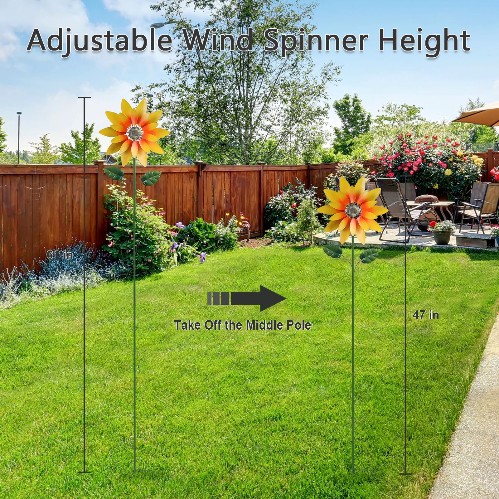 hogardeck Molinillo de viento para exteriores, 154.9 cm de metal con estaca, molino de viento giratorio de 360°, esculturas de viento cinéticas para decoración del hogar, césped, patio, regalos para