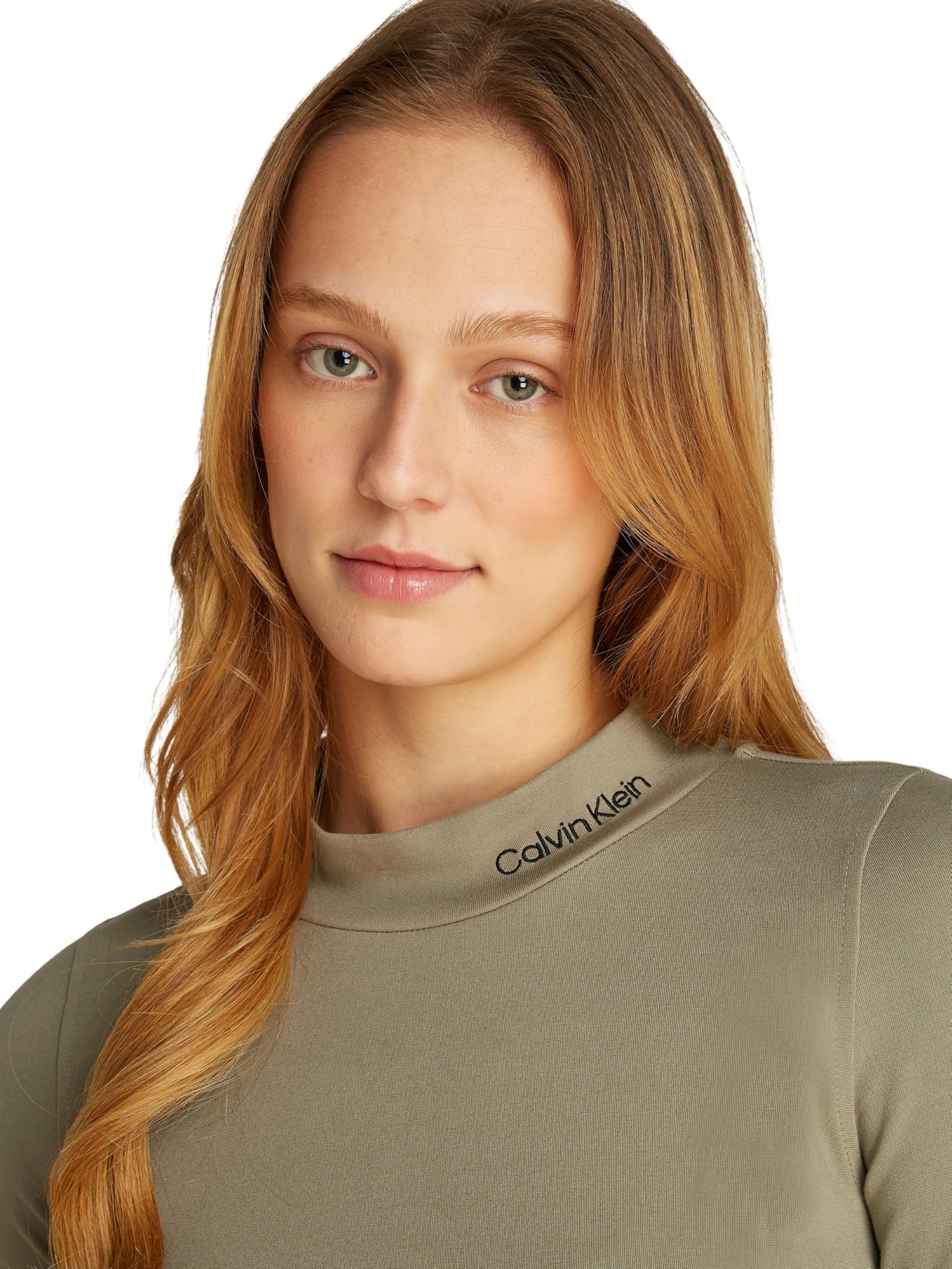 Calvin Klein Damen Kleid Logo Elastic Milano Langarm