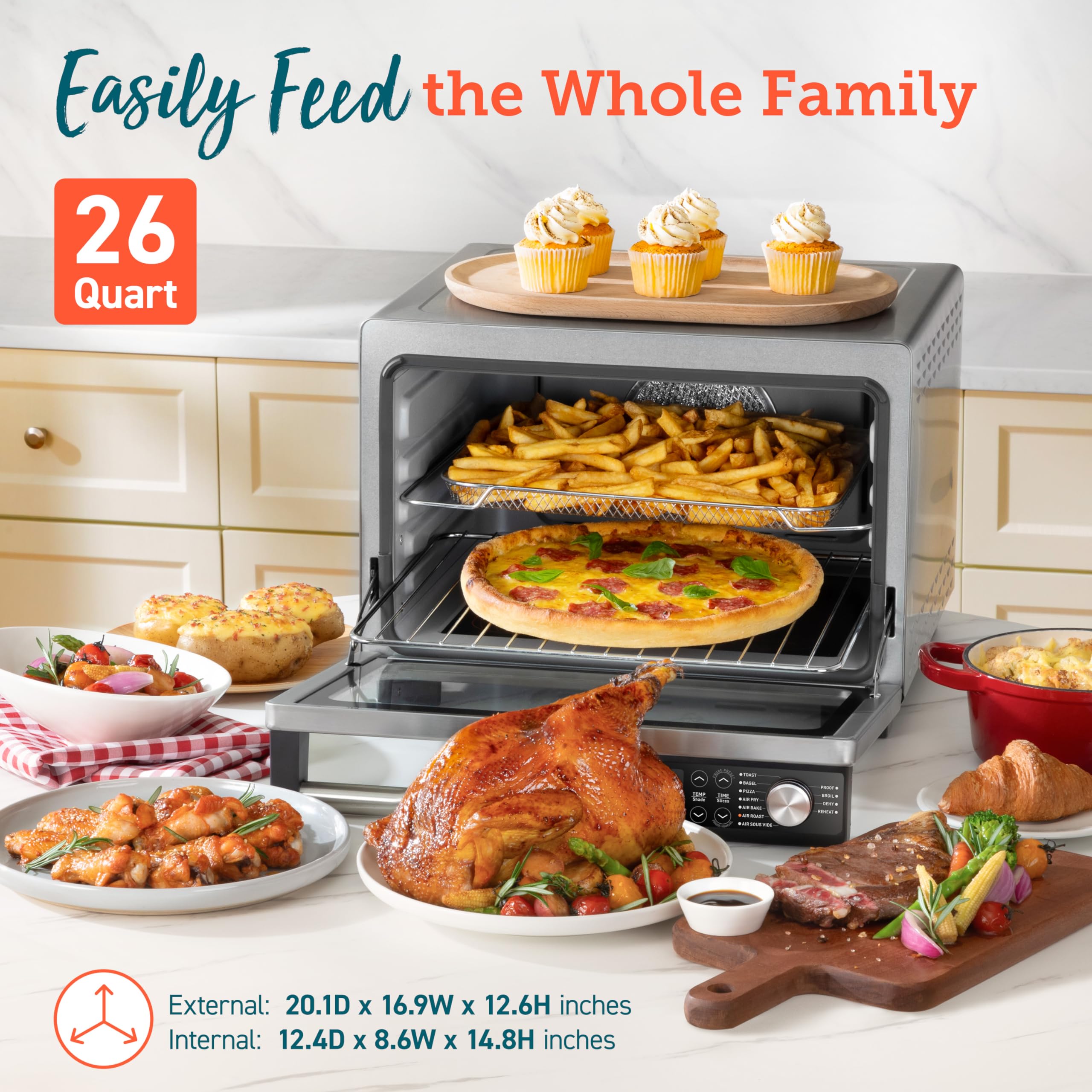 キッチン家電 COSORI 6.0 Liter Air Fryer Combo COSORI Air Fryer Ceramic Toaster Oven Combo, 11-in-1 Flat Sealed