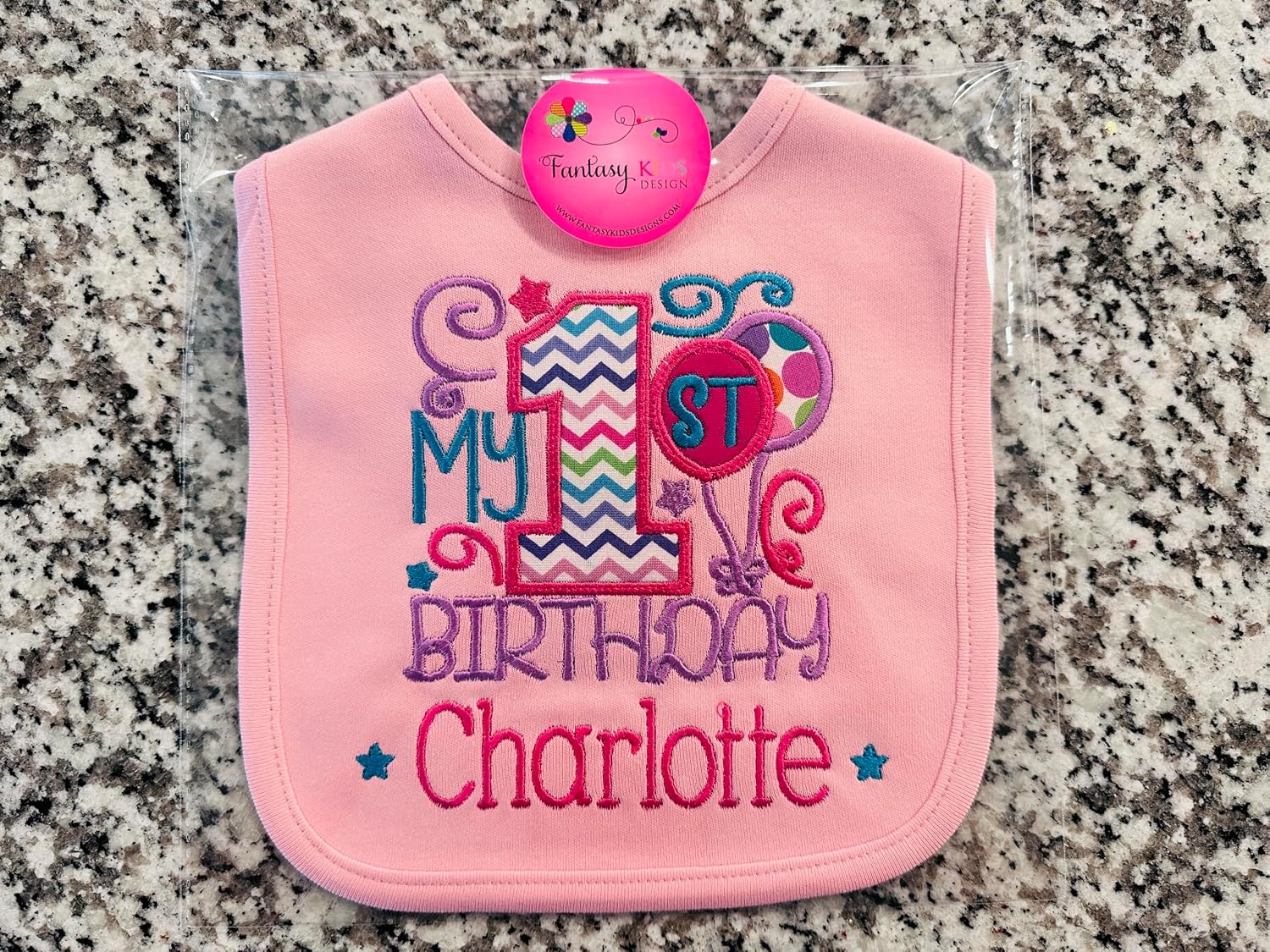 First Birthday Bib for Baby Girl Personalized with Custom Name