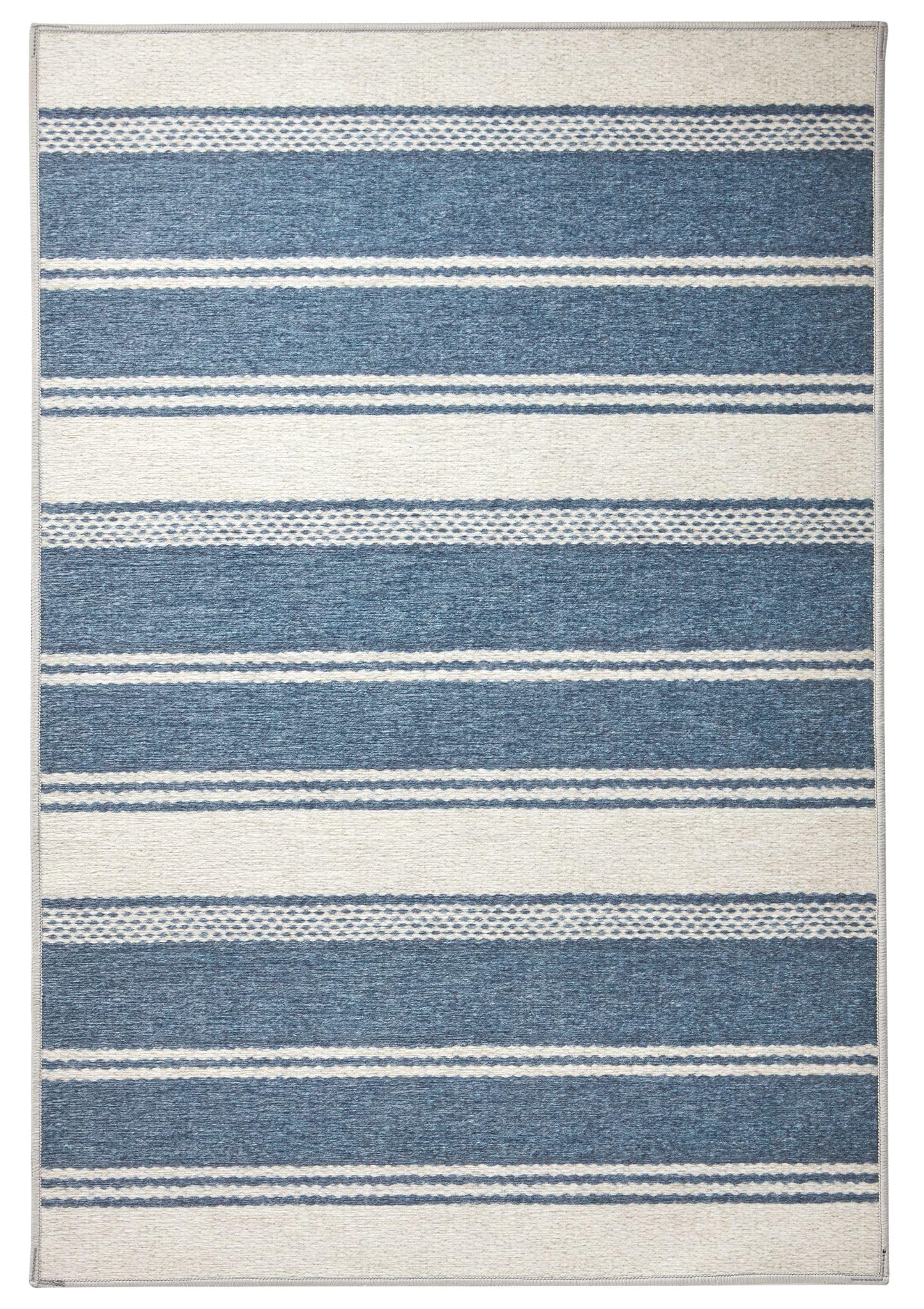 Dash & Albert Bowman Stripe Blue Machine Washable Rug, 3 X 5 Feet, Blue Stripe Pattern