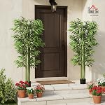 Outsunny 6FT Artificial Bamboo Trees Set of 2, Faux Greenery Plants, Decorative Trees in Nursery Pot for Indoor Decor