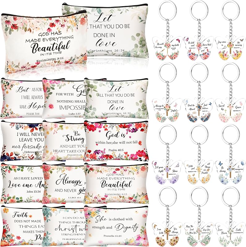 HUFAND Conjunto com 12 necessaires de lona e 12 chaveiros de borboleta em acrílico, estampa floral, BH-1706
