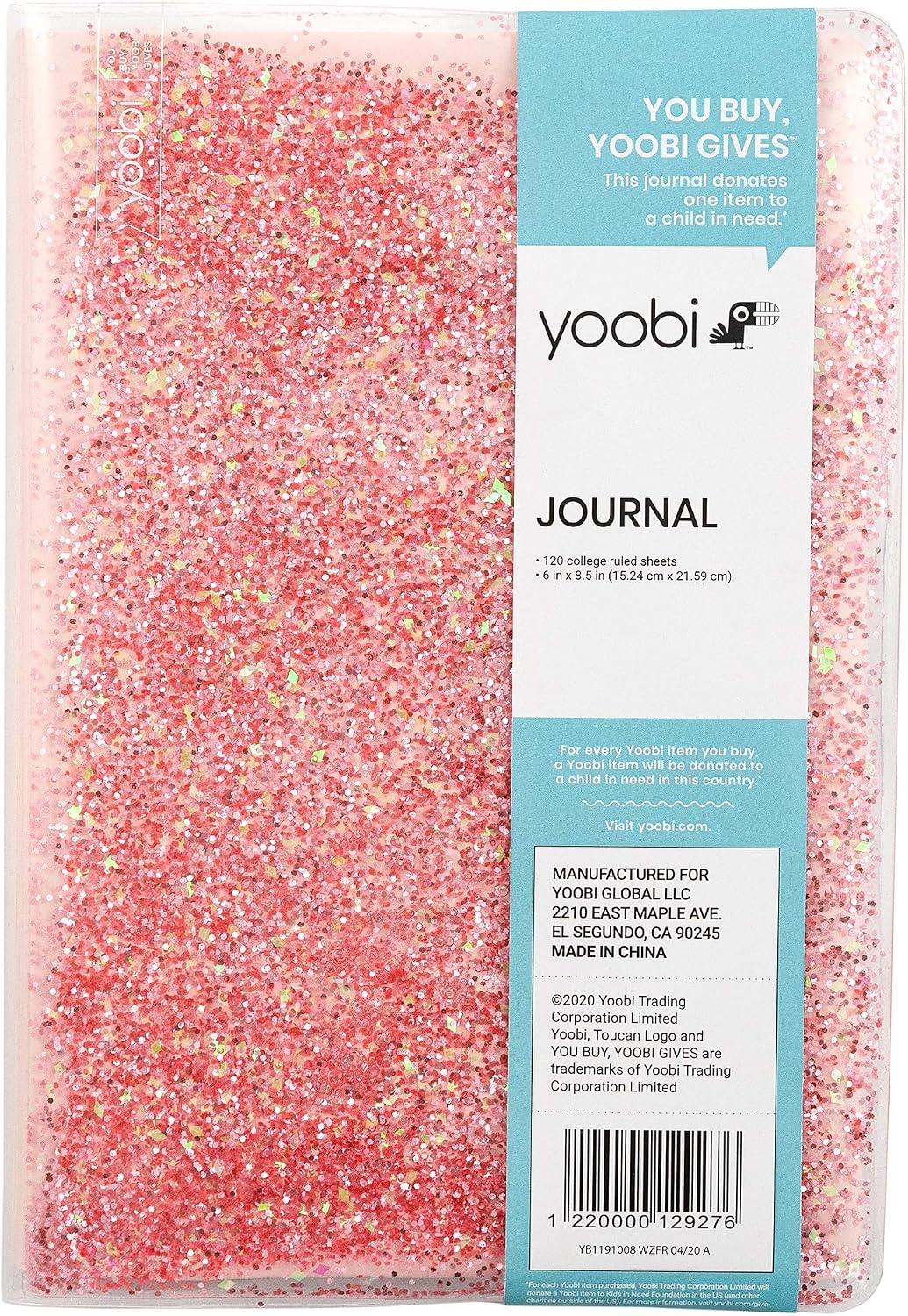 Yoobi | Journal with Liquid Glitter Cover | 6" x 8.5" | Pink Glitter
