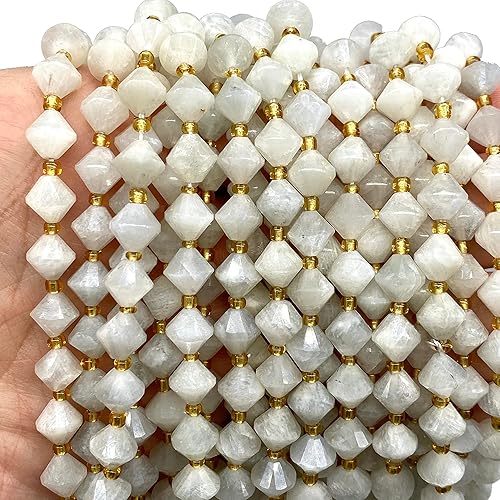 Miniatura 6 de ABCGEMS - Cuentas de piedra lunar gris ahumado de Madagascar (una revolucionaria técnica de corte bicónico, más ángulos para reflejar la luz),