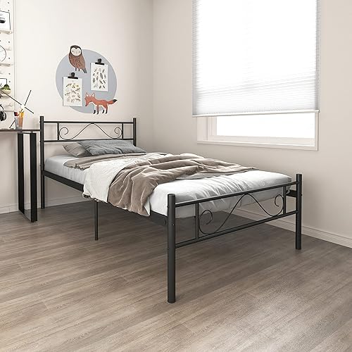 Miniatura 8 de Base de cama de metal de tamaño matrimonial de 13 pulgadas con cabecera y plataforma de estribo con almacenamiento no necesita somier base de