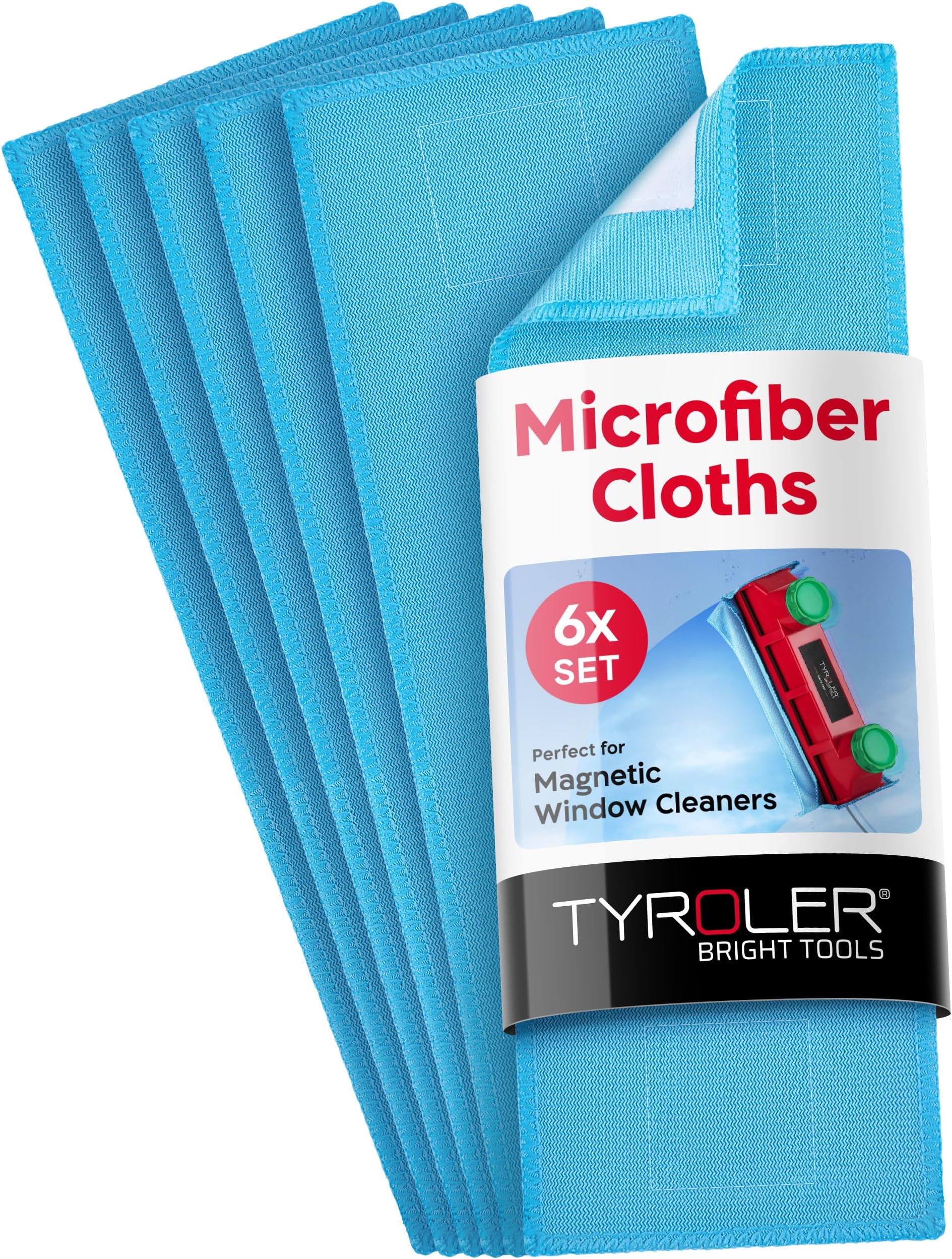 Tyroler Bright Tools Premium Replacement Microfiber Cleaning Cloths | Exclusively Designed for The Glider Magnetic Window Cleaner | Ultra-Soft, Non-Abrasive & Highly Absorbent (Blue - Pack of 6)