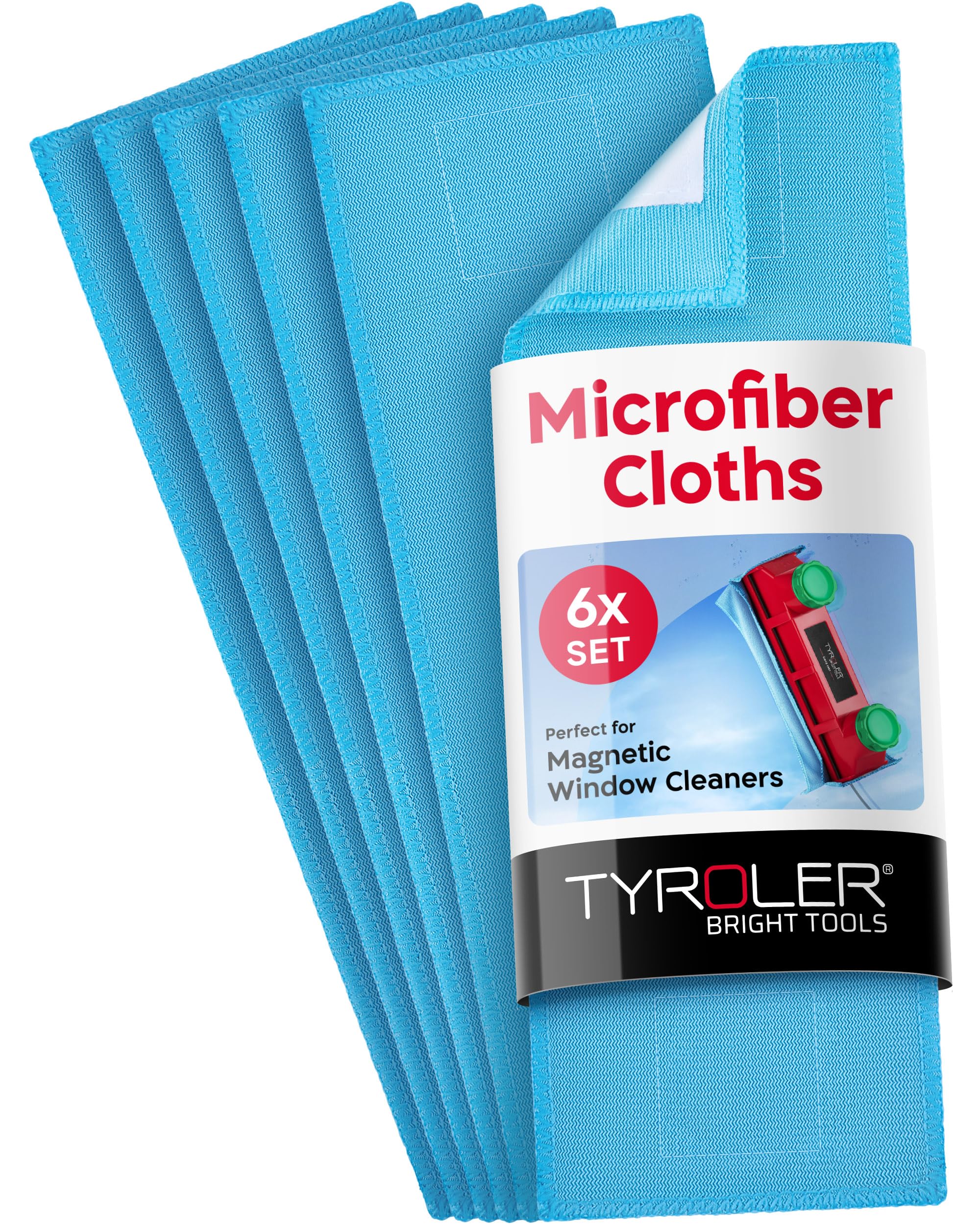 Tyroler Bright Tools Pack of 6 Replacement Microfiber Cleaning Cloth– Used with The Glider Magnetic Window Cleaner- Super-Soft, Non Abrasive– Highly Absorbent Cloths– Best for Glass Windows,and More
