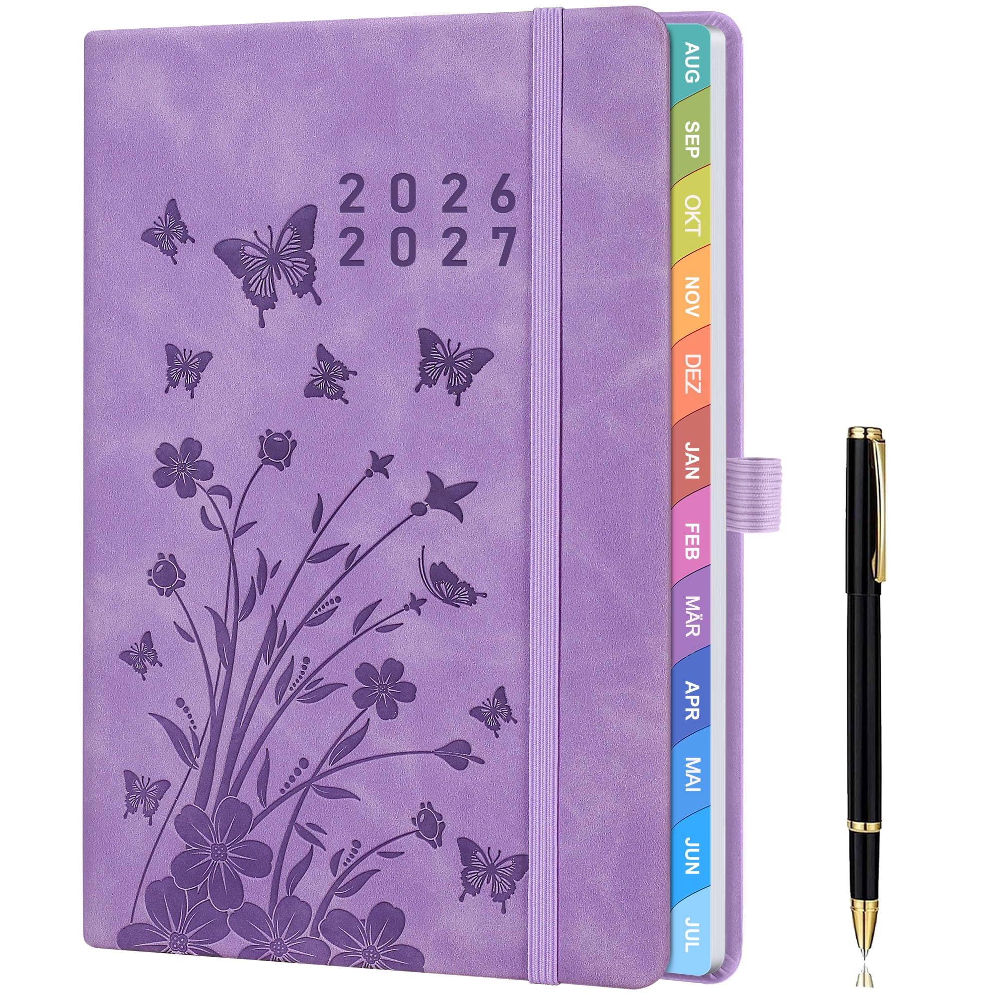 Lehrerkalender 2026–2027 A5+ (22 x 16,5 cm), Lehrerplaner & Schuljahresplaner, Unterrichtsplaner mit Monats- & Wochenansicht, Notenlisten, Klassenorganisation, Hardcover mit Stiftschlaufe – Lavendel