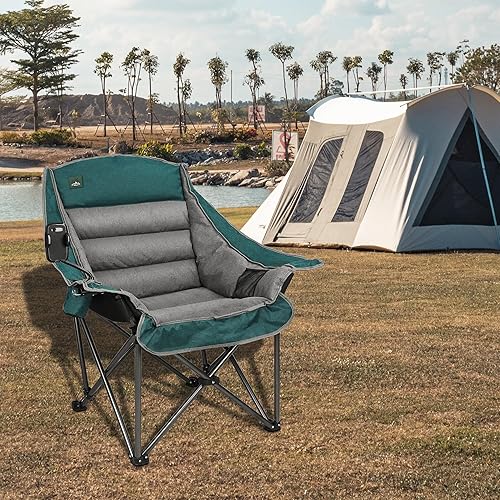 Miniatura 2 de Northroad Silla de campamento acolchada XL de gran tamaño con soporte para teléfono celular, silla de campamento grande, silla de césped plegable