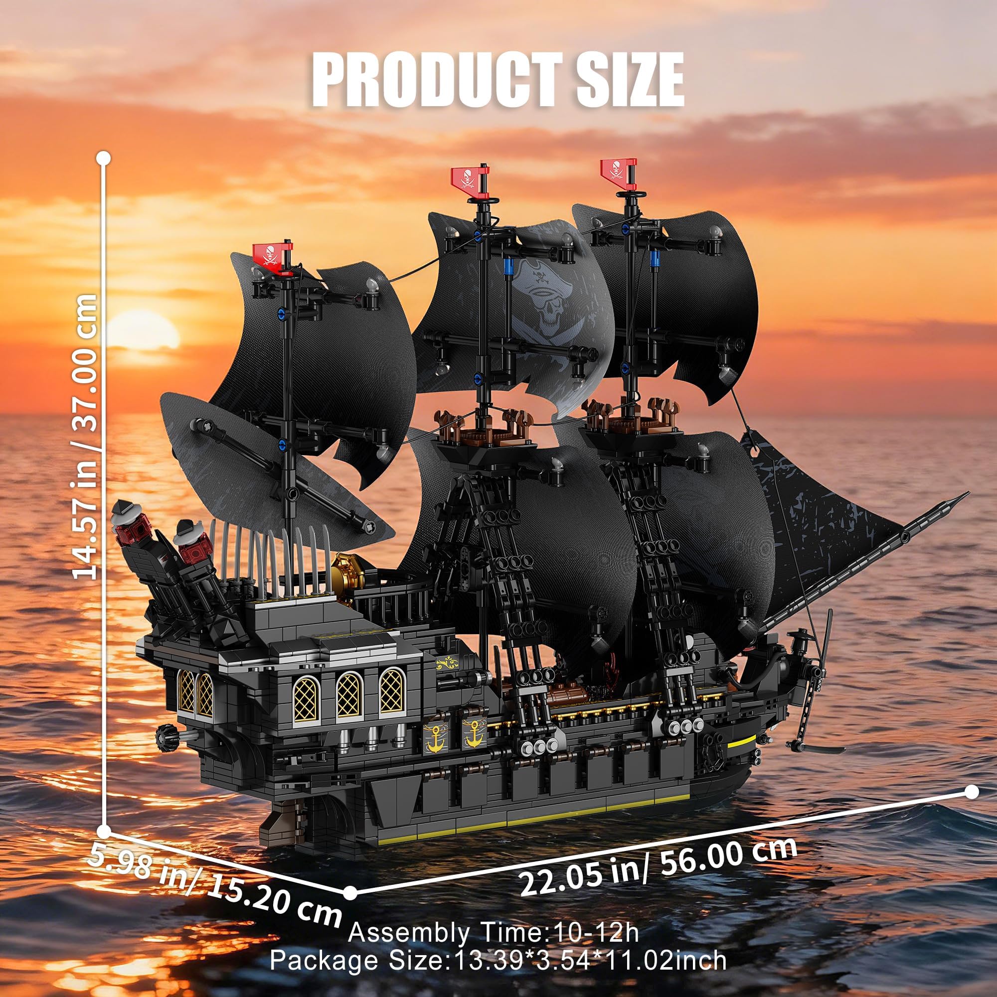 TYCOLE Perla Negra Barco Pirata Juguete Juego Bloques Construcción Luces Modelo Creativo Regalo Niño 8 Años Niñas Adultos Decoración Hogar Oficina 2288 Piezas