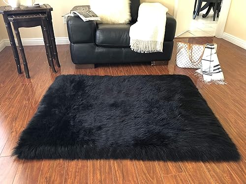 LAMBZY Tapete cuadrado hipoalergénico de piel de oveja sintética súper suave pelo de felpa de primera calidad 24 pulgadas 236 x 236in negro