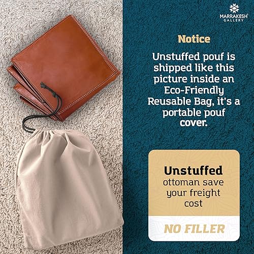 Miniatura 35 de Marrakesh Gallery Funda otomana de cuero - Puf cuadrado marroquí, sala de estar, dormitorio otomano Marrón,Beige Bronceado,Azul,Marrón (Dark