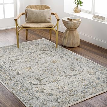Hauteloom Hugo Living Room, Bedroom Area Rug - Floral Medallion Border Distressed Traditional - Traditional Oriental Transitional Oushak - Taupe, Off White, Dusty Sage, Cream, Beige - 2 x 211"