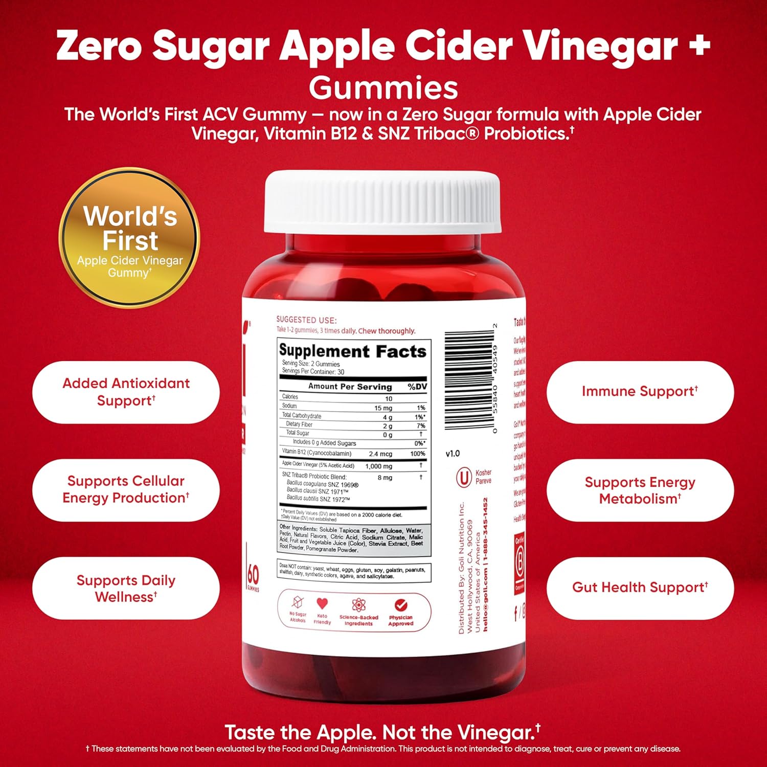 Goli Zero Sugar 6 Pack Bundle - World's First 3-in-1 Pre, Post, Probiotic, Apple Cider Vinegar with Vitamin B12 and Probiotics to Address Bloating, Ashwagandha & L-Theanine, Vitamin D Gummies