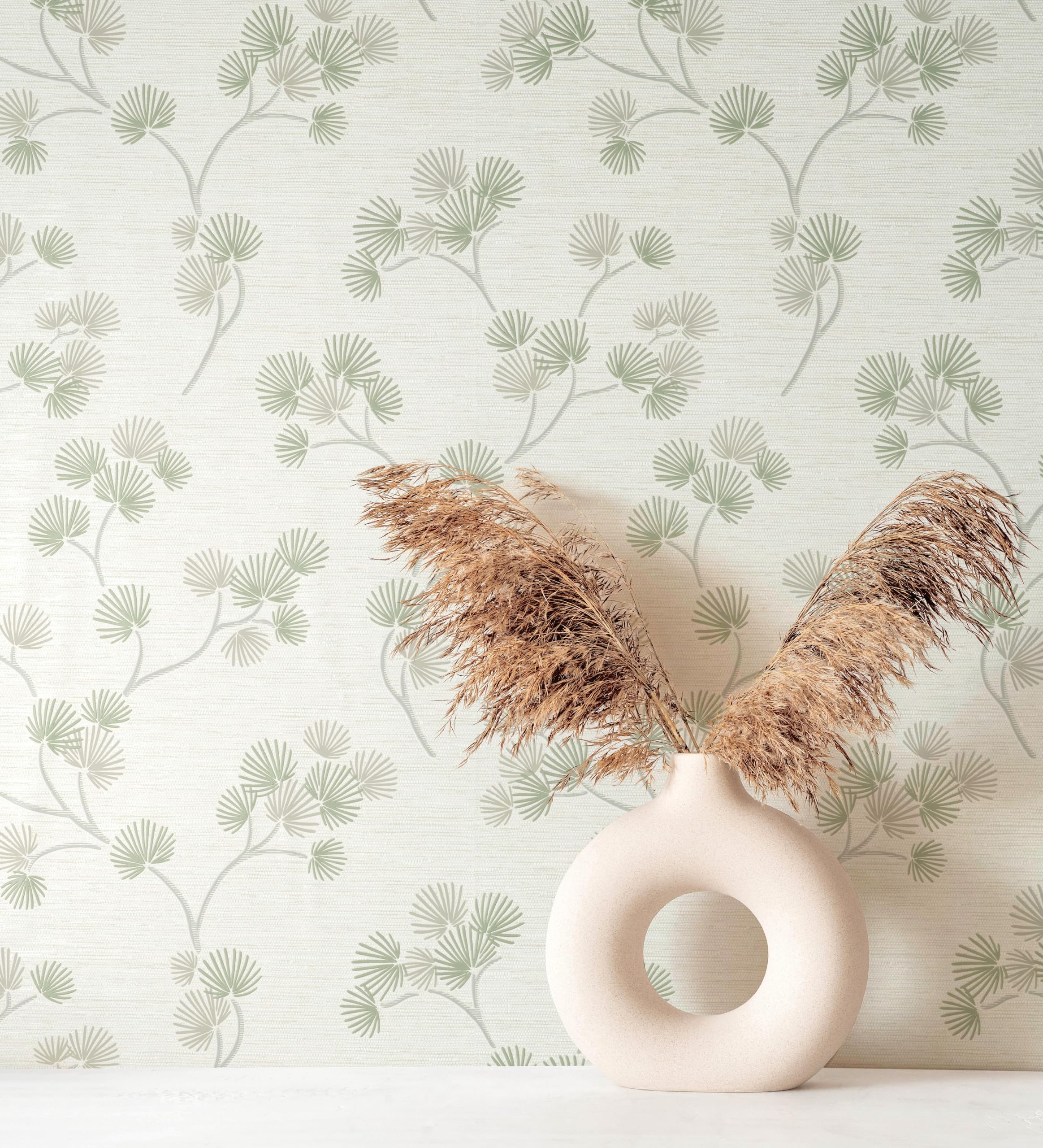 GAULAN 682375 - Papel pintado vinílico lavable de flores japonesas verdes con textura en relieve para pared salón cocina baño dormitorio pasillo - Rollo de 10 m x 0,52 m